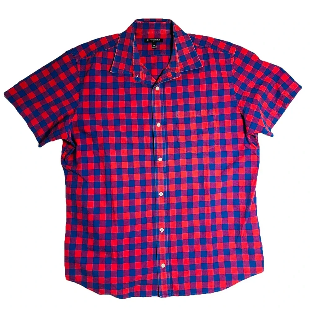 Banana Republic Men's Short Sleeve Plaid Shirt